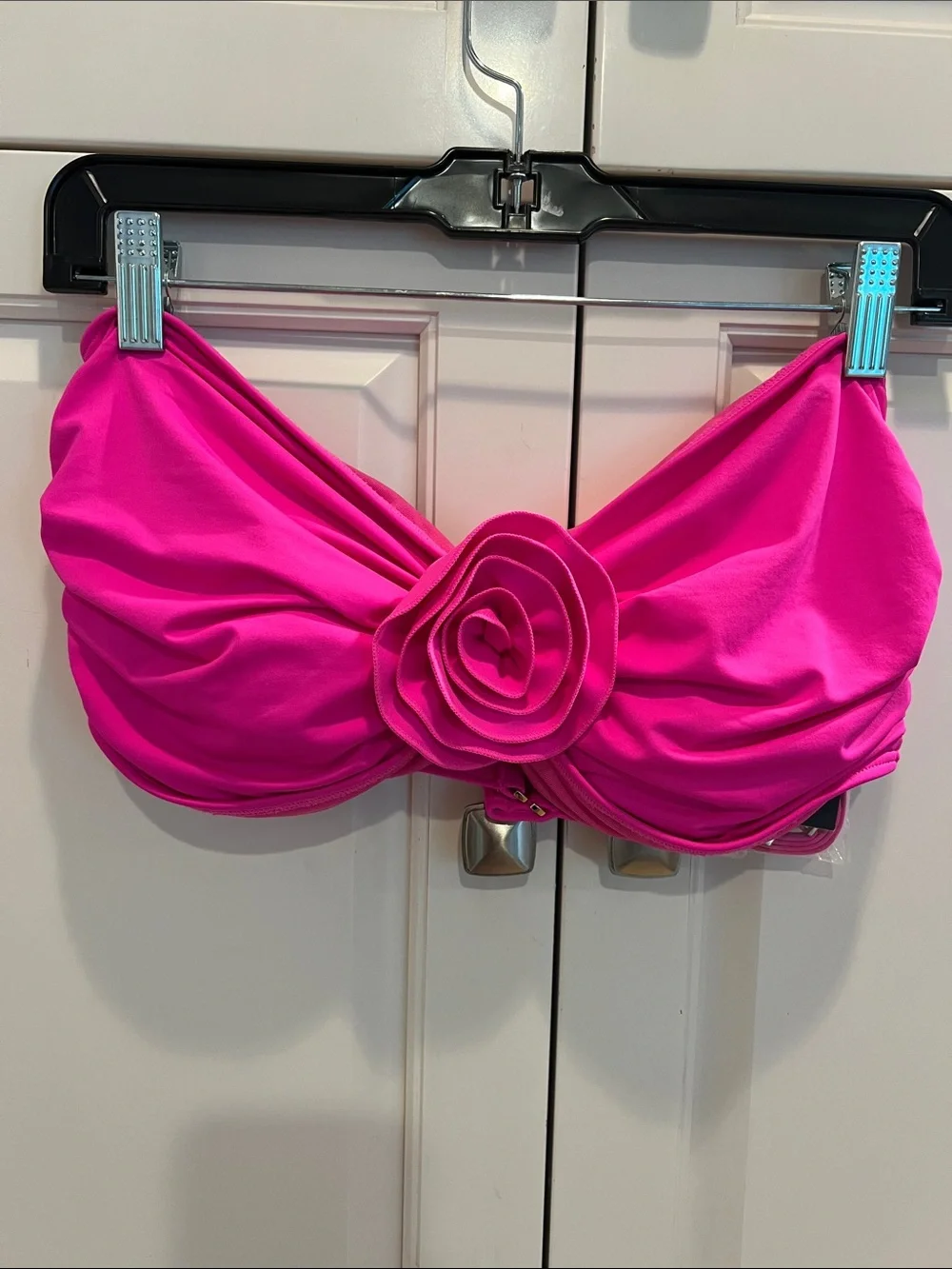 kate spade Hot Pink Floralv Bandeau Bikini Top large bottoms small FYI pads inc.